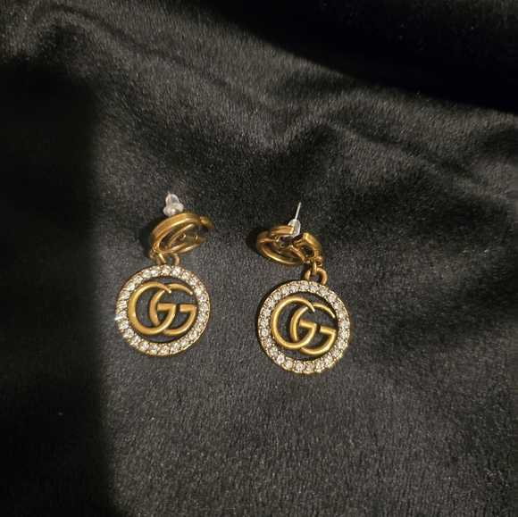 18kgp Gucci Gold and Silver Crystal Logo Earrings - Picture 2 of 7